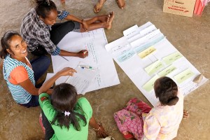 Women from Bibileo, Viqueque, Timor-Leste discuss the differences in nutritional problems between women and men. 