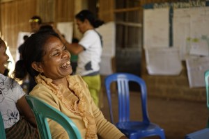 The discussion was about what both women and men would do to help children and new mothers be more healthy. Her husband said, "men will make money to buy things for women". She quickly replied, "when have you ever bought anything for me!" The entire room broke into laughter including her husband.